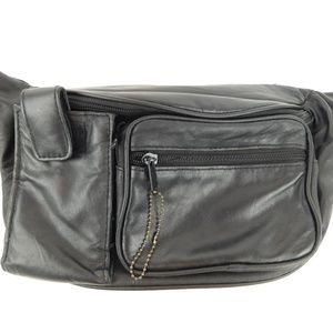 Black Leather Fanny Bum Waist Bag